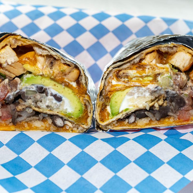 Chicken avocado sour cream burrito